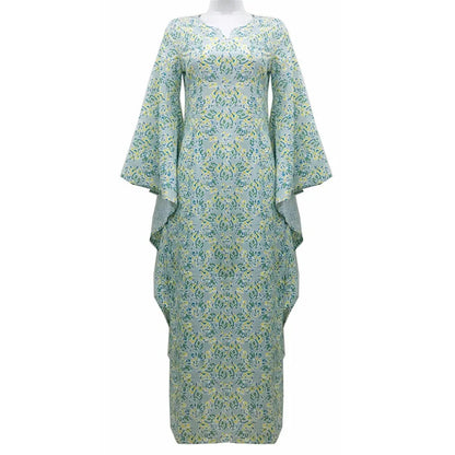 Long Sleeve Ladies O Neck Floral Maxi Casual Dress With Kimono Sleeve