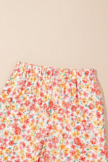 Boho Floral Bandeau Top and High Waist Wide Leg Pants Set - -