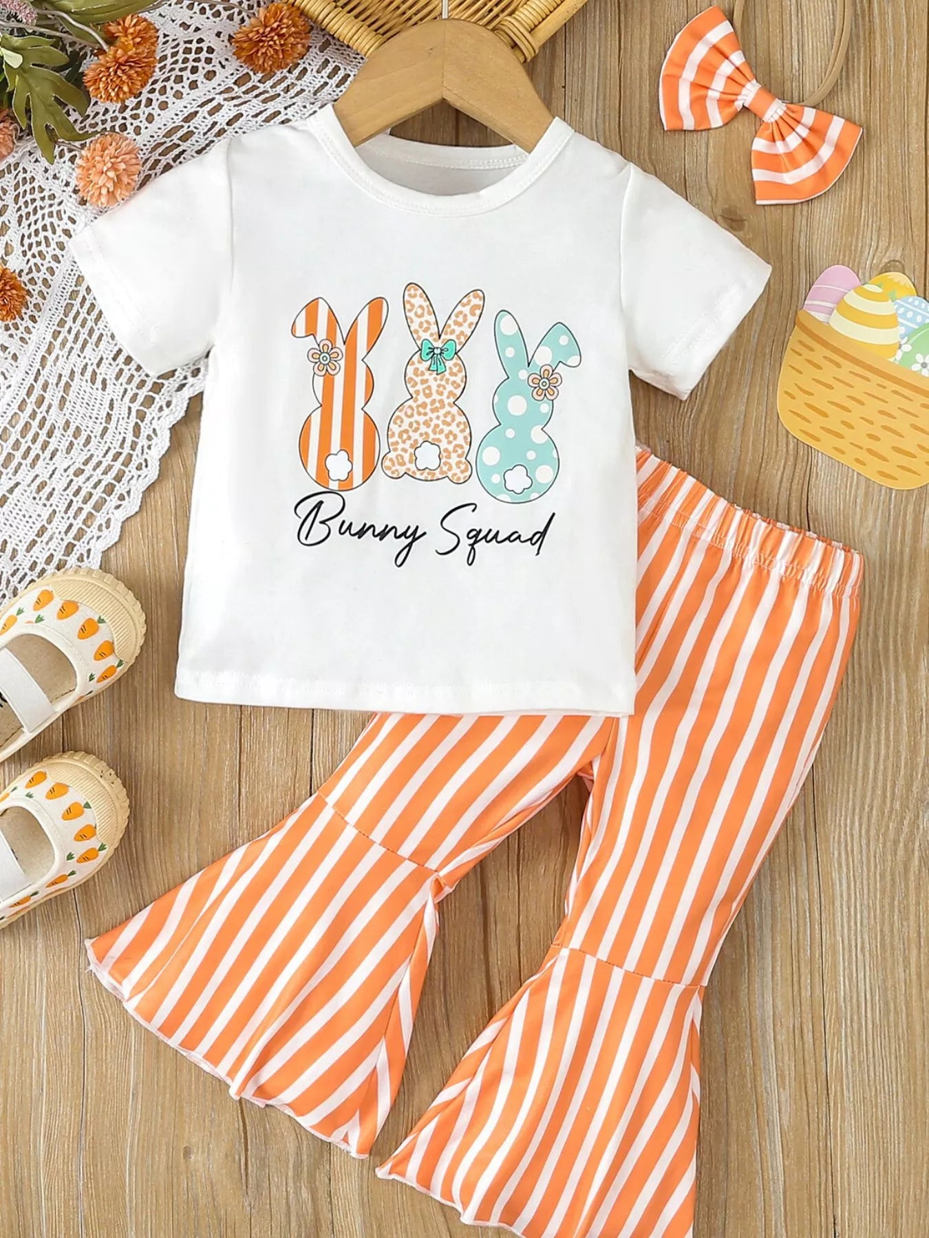 Children's Bunny Round Neck Tee and Pants Set - -