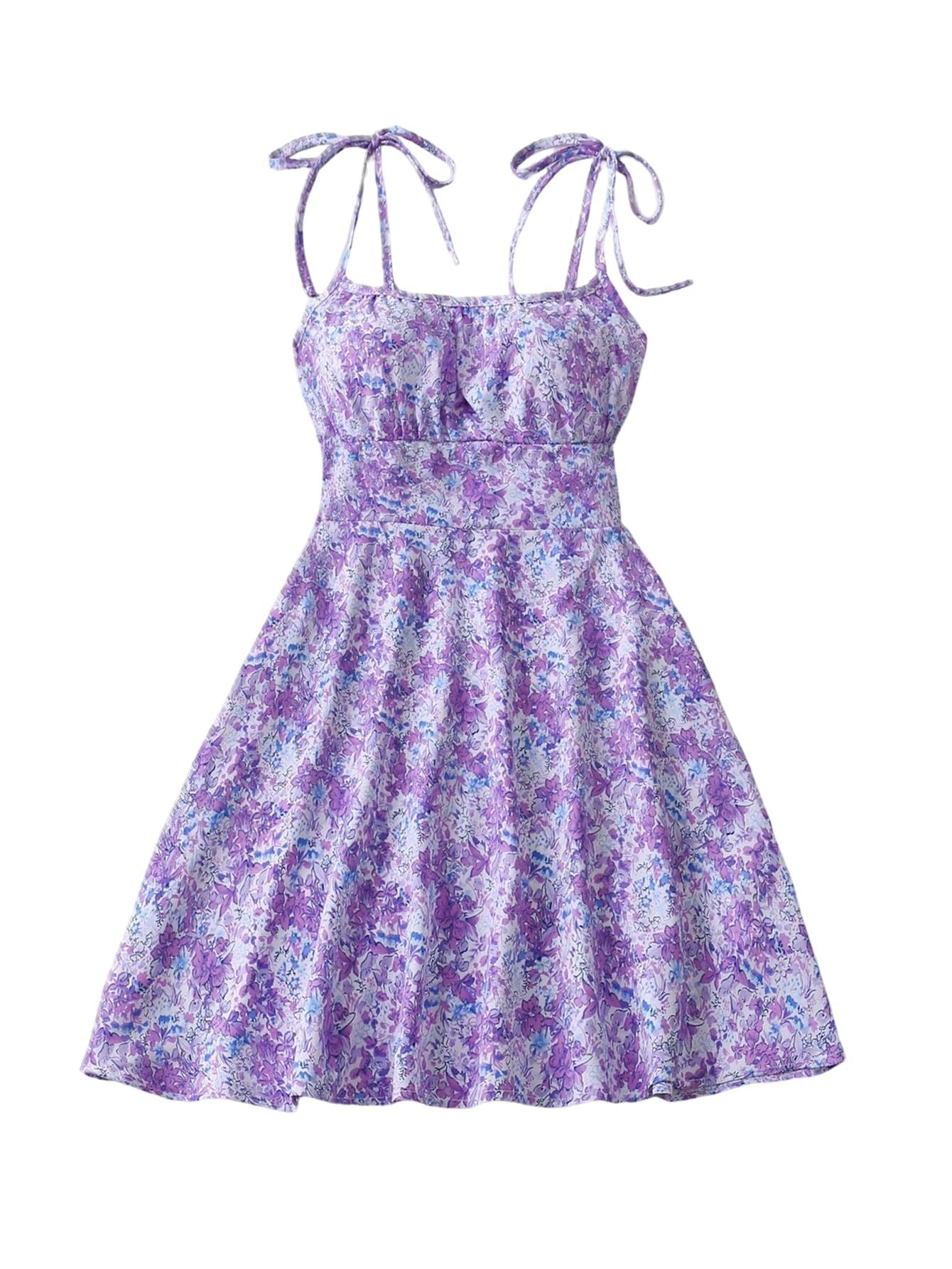 Women's Floral A-Line Mini Dress — Open Back, 10 Colors, XS–XXL - Purple - Women's Clothing