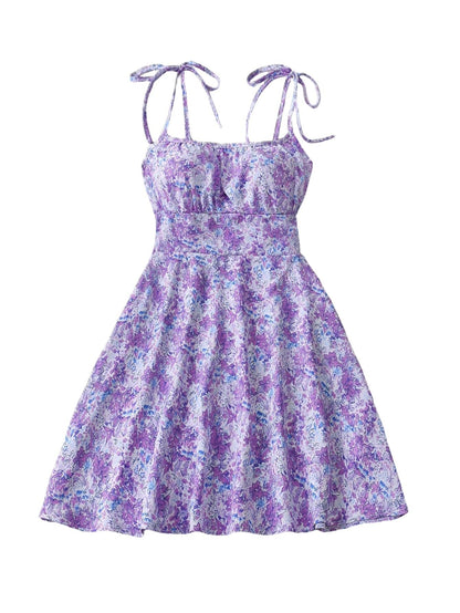 Women's Floral A-Line Mini Dress — Open Back, 10 Colors, XS–XXL - Purple - Women's Clothing