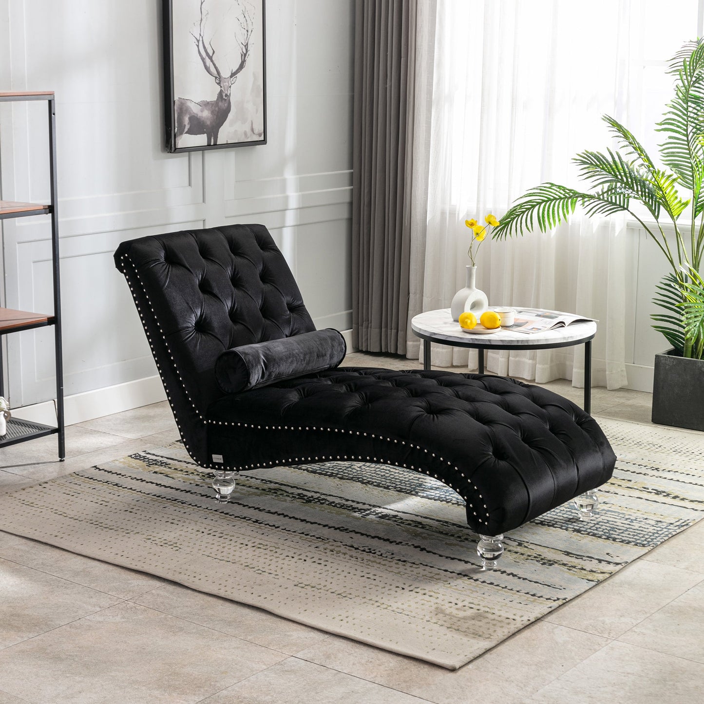 Black Velvet - Button-Tufted Upholstered Lounge Chair - - Recliners & Massage Chairs