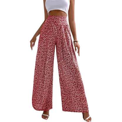 Womens Pants Floral Casual Loose Pants Waist Pants Red