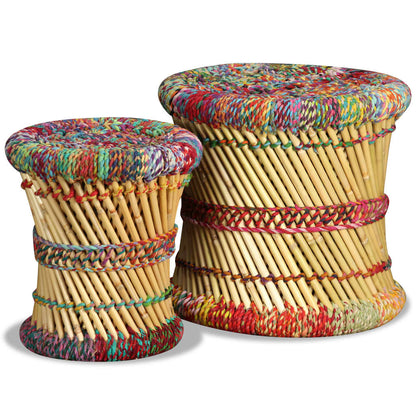 Handwoven Chindi Stool Set (2 Pieces) - - Stool