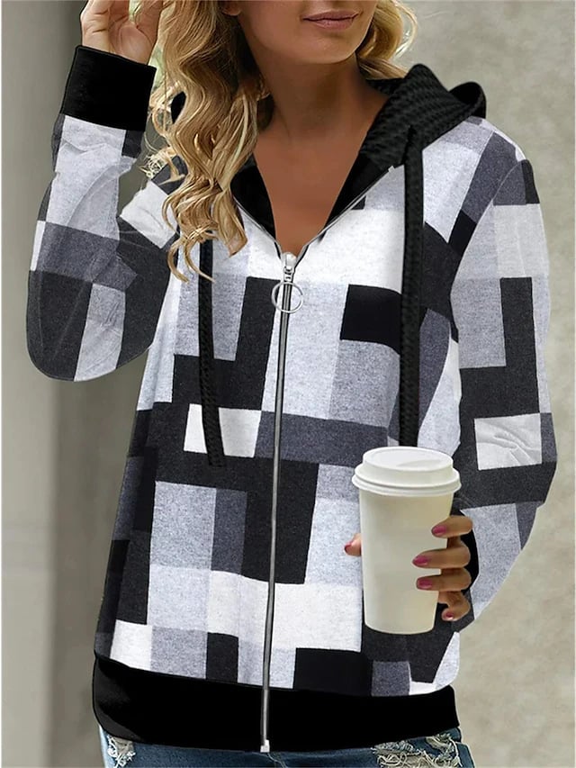 Loose Retro Hooded Zipper Sweatshirt - black M - hoodie