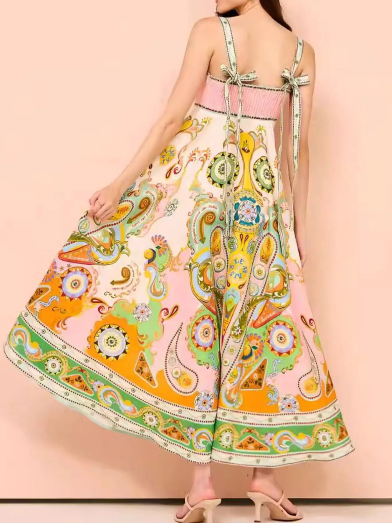 Paisley Print Square Neck Summer Dress - -