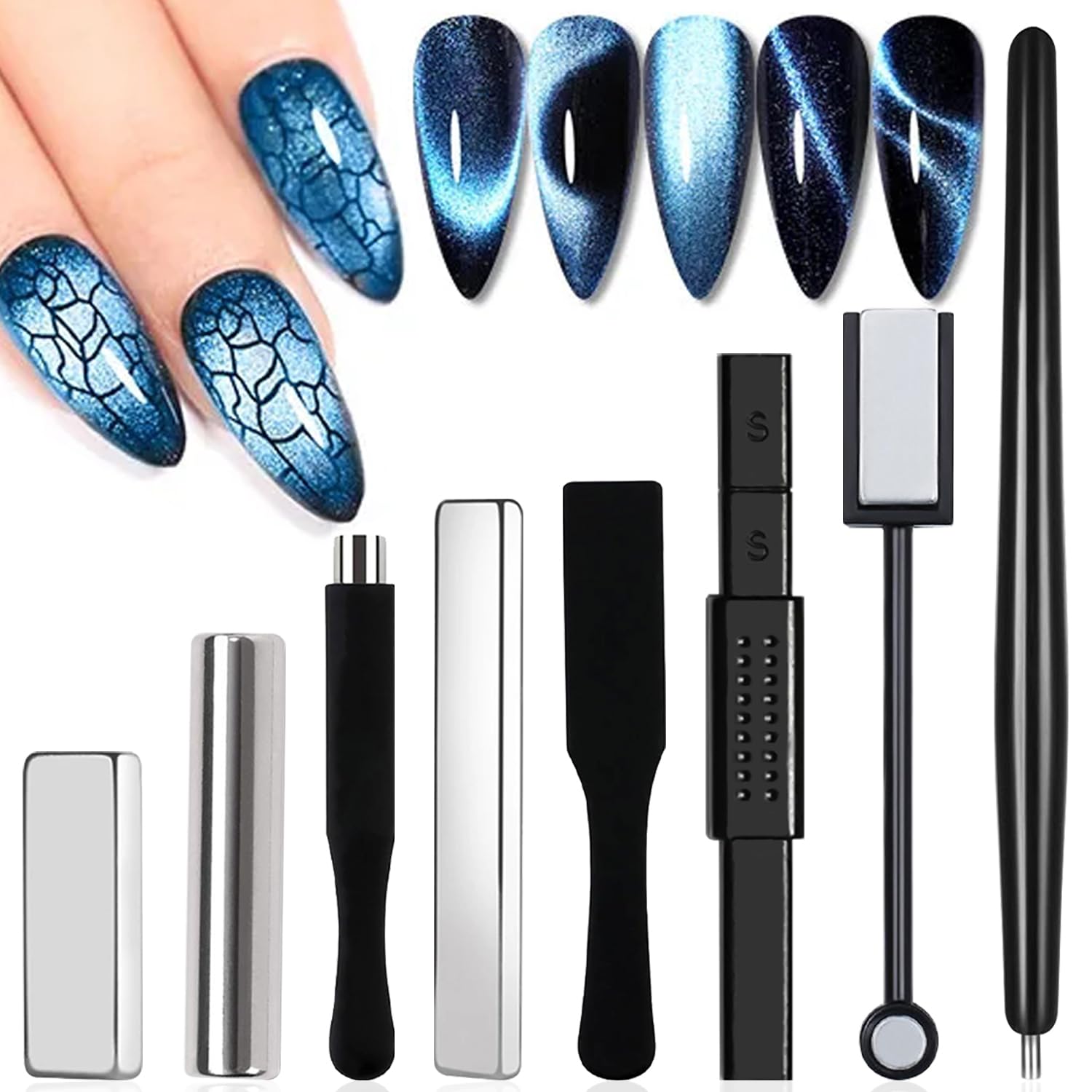 DANNEASY 8pcs Cat Eye Magnet Wands - Nail Magnet Set-01 - polish magnet
