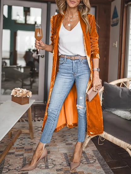Open Front Long Sleeve Coat - -