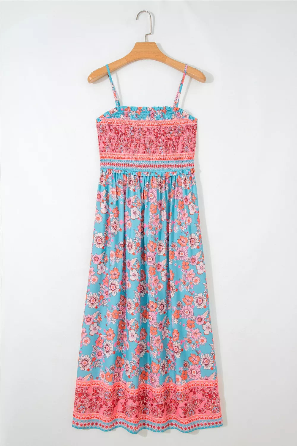 Bohemian Ethnic Print Spaghetti Straps Vacation Maxi Dress - - dresses