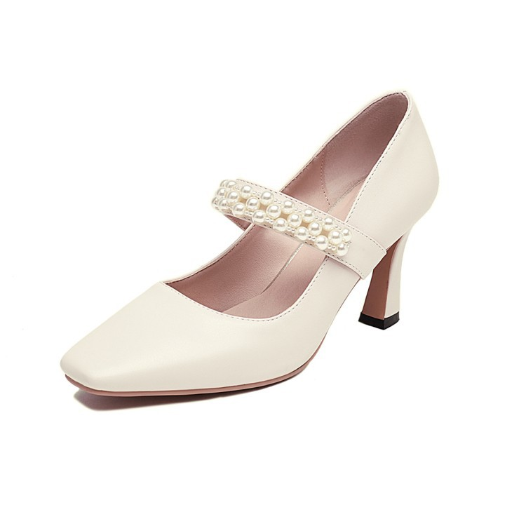 Chic Pearl Leather Stilettos - -