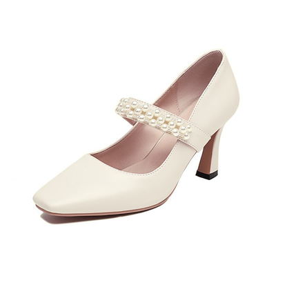 Chic Pearl Leather Stilettos - -