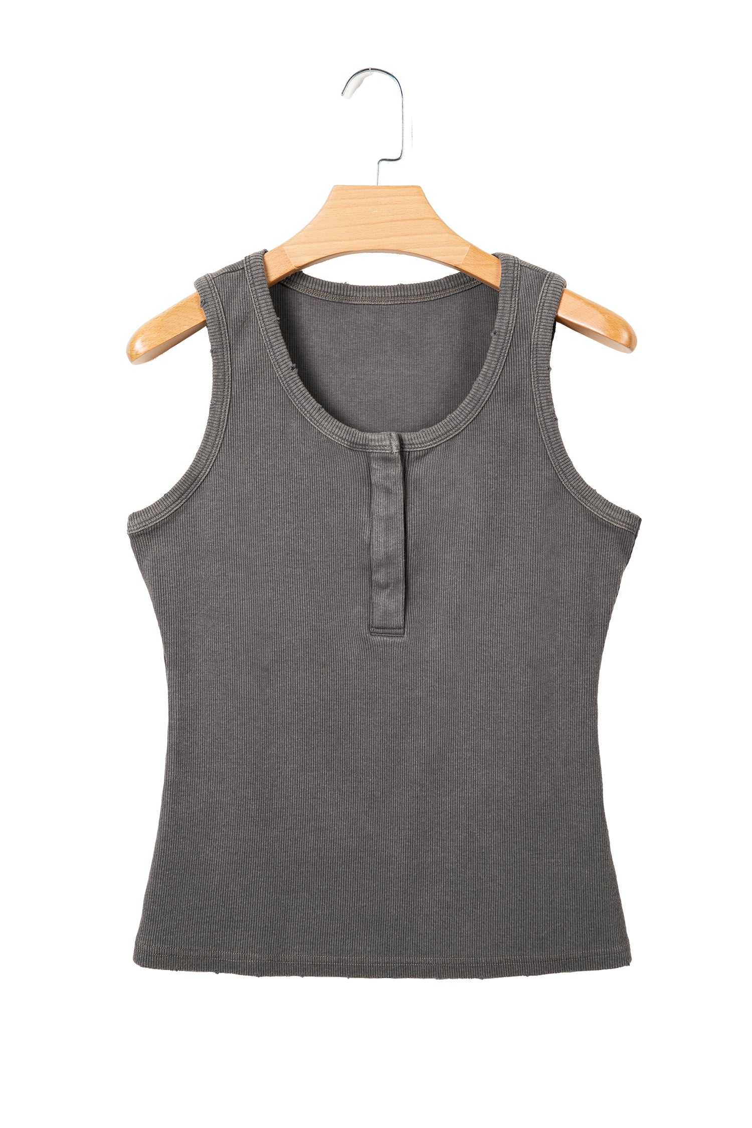 Medium Grey Vintage Distressed Ribbed Mineral Wash Tank Top- I am a Fashion Junky- {{Product type}}