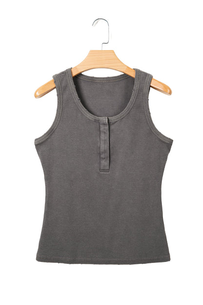 Medium Grey Vintage Distressed Ribbed Mineral Wash Tank Top- I am a Fashion Junky- {{Product type}}