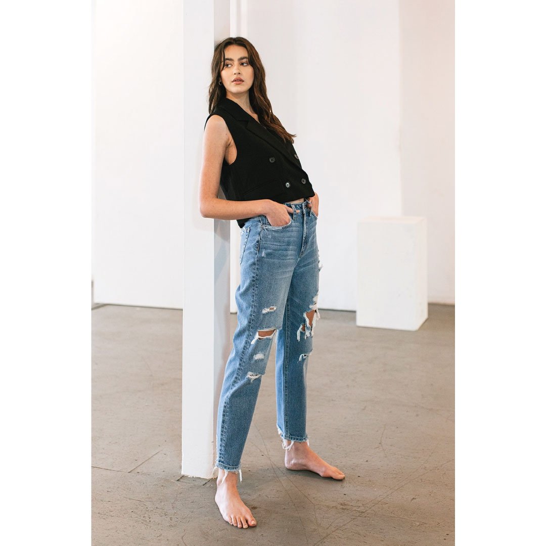 Distressed Mom Jeans - - Women's Fashion - Women's Clothing - Bottoms - Jeans