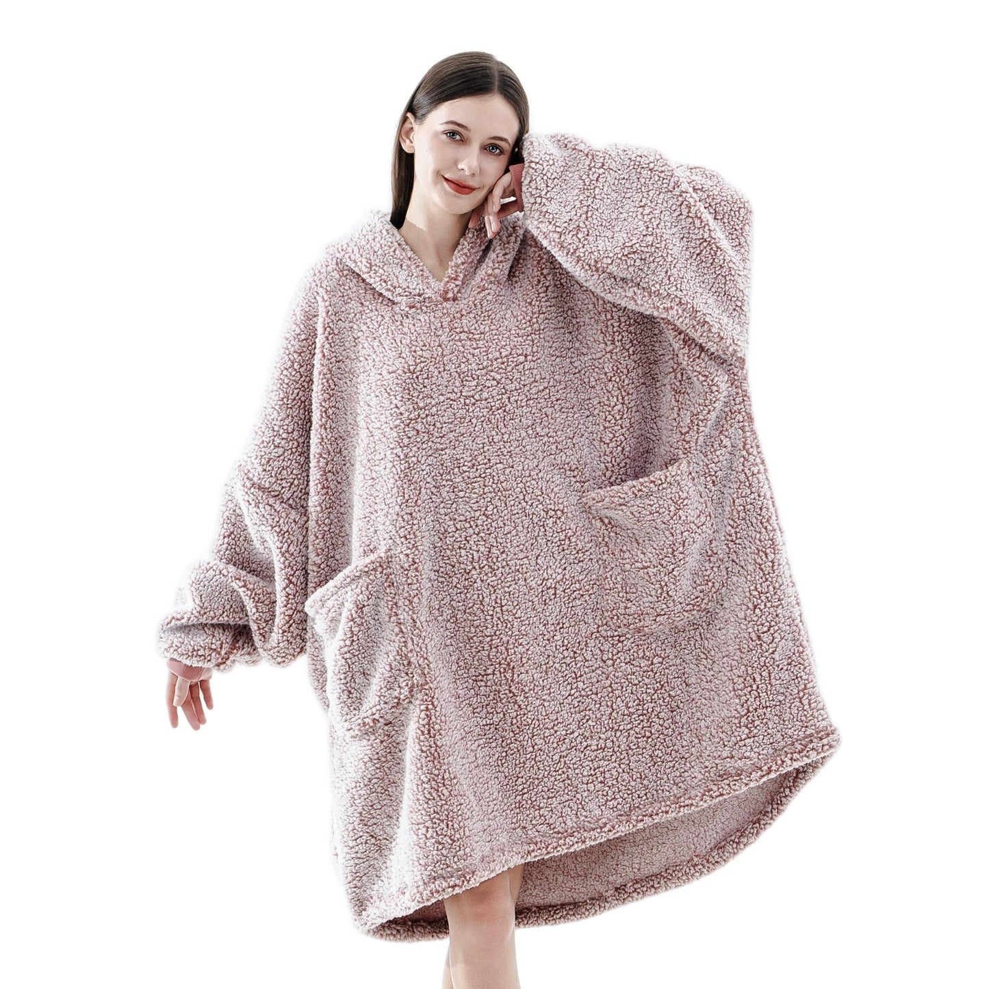 FarryFazzy Sherpa Wearable Blanket Hoodie - Pink - blanket