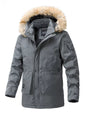 Men's Plus Size Fur Hooded Winter Parka Coat - Grey -