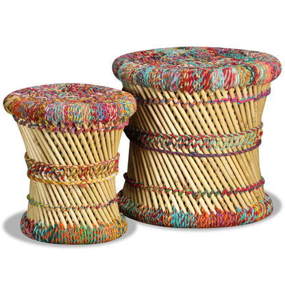 Handwoven Chindi Stool Set (2 Pieces) - - Stool
