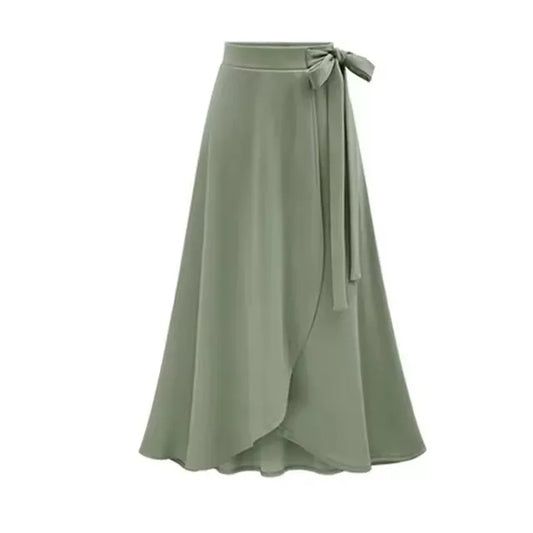 Womens Vintage Slit Long Skirts Jupe High Waist Bowtie Skirt Saia Casual