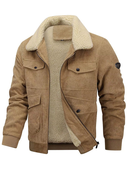 Men's Plus Size Corduroy Sherpa Lined Winter Coat - Camel -