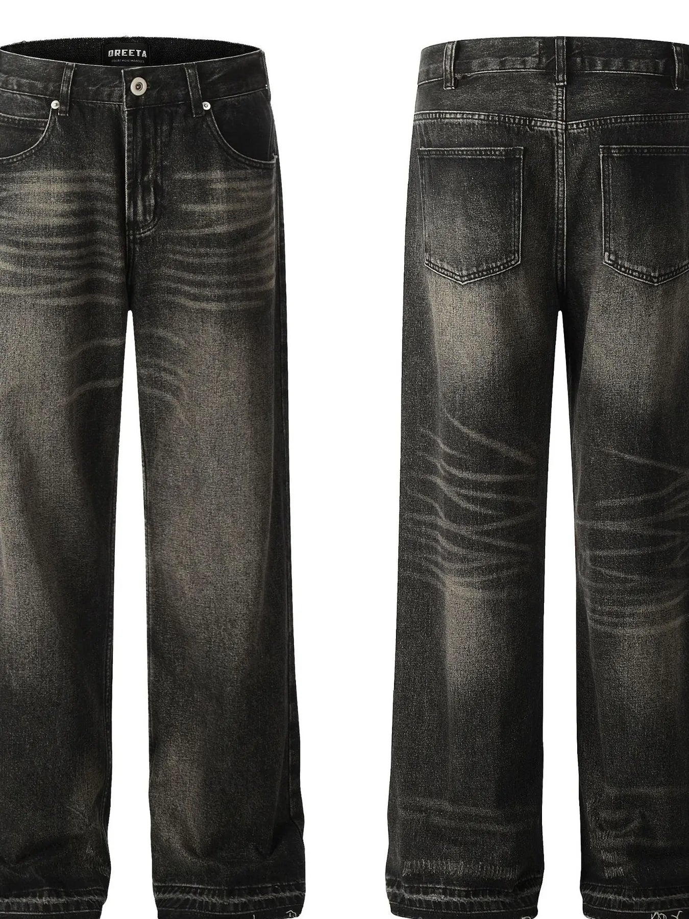 Men's Vintage Washed Frayed Hem Jeans - -