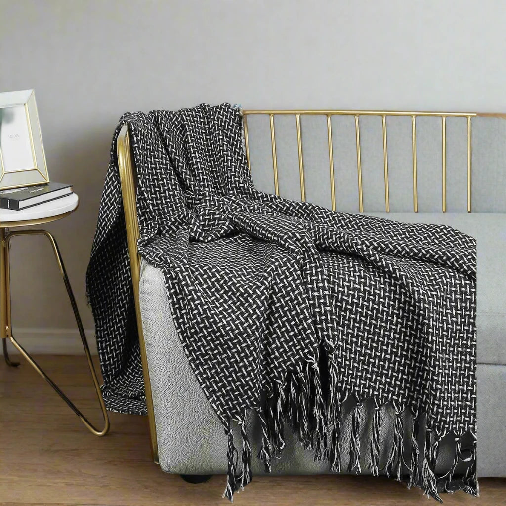 Chunky Knit Throw Blanket Knitted Blanket With Tassels