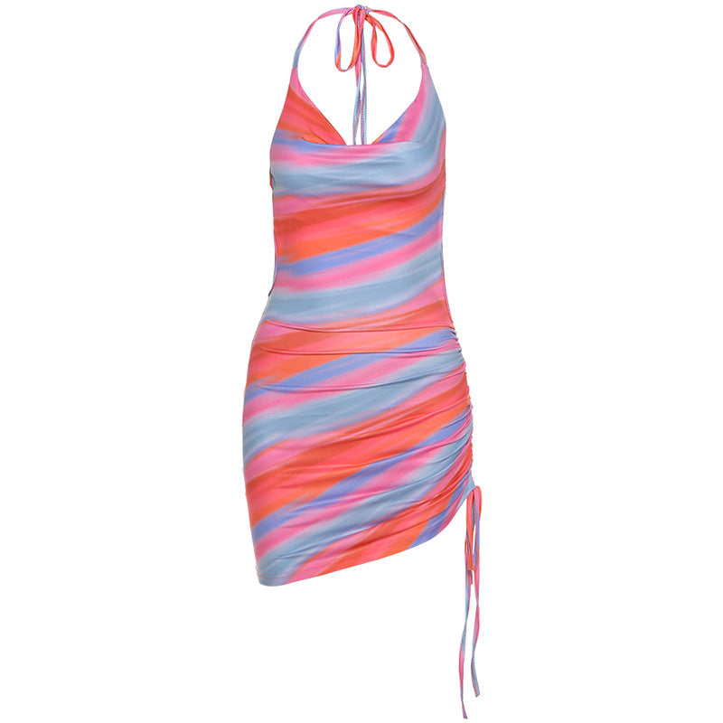 Sleeveless Backless Pleated Slim Fit Halter Dress - Color M - dress