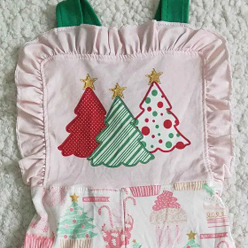 Baby Girls Christmas Tree Print Overalls