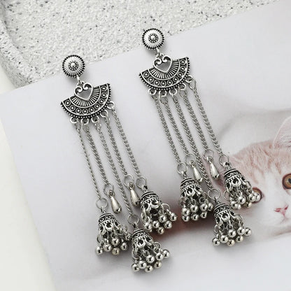 Vintage Beads Tassel Long Earrings Antique Gold Jhumka Earrings silver