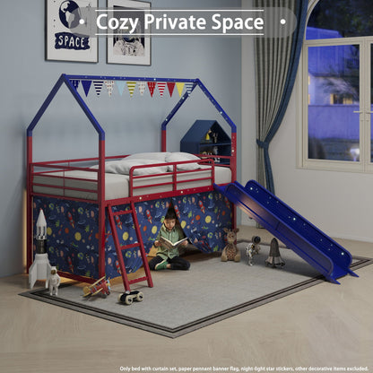 Jack - House Loft Bed With Slide And Curtain Set- HouseOfZazla- {{Product type}}
