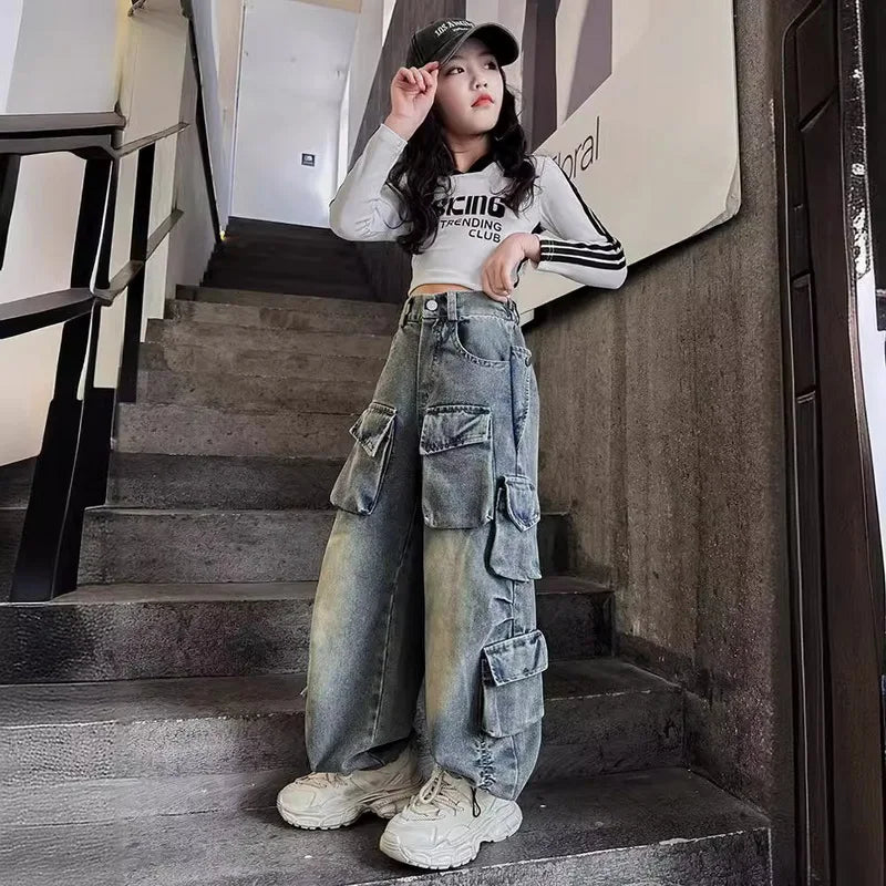 Cargo Jeans for Girls Blue