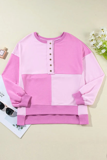 Color Block Half Button Long Sleeve Sweatshirt - -
