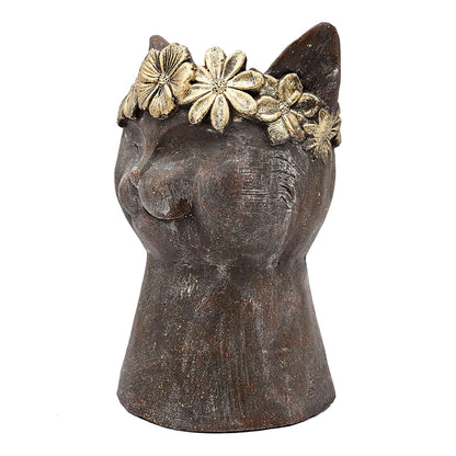 8.5x7.7x12.4" Magnesium Cat Statue Planter with Textured Finish - - Statues & Sculptures