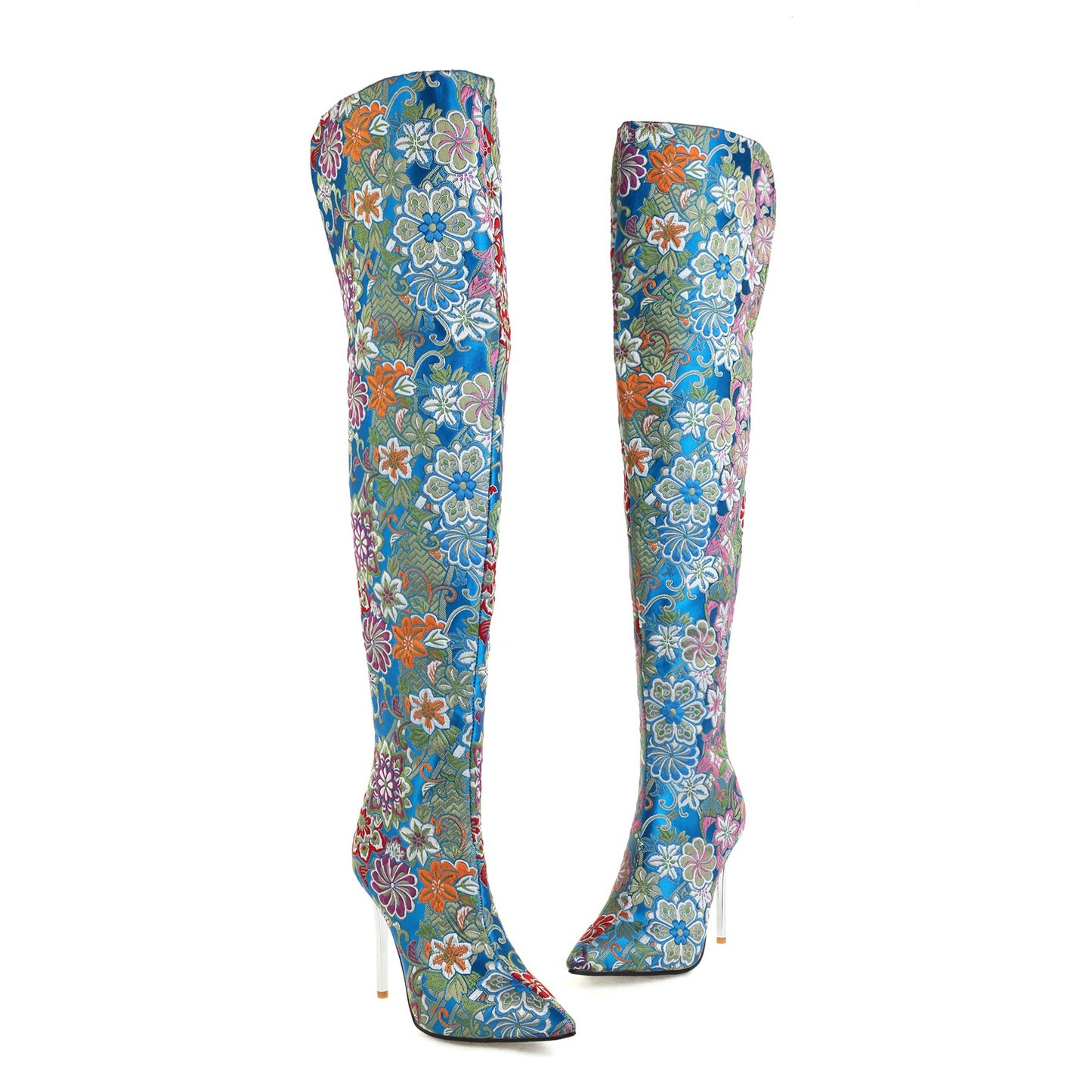 Autumn-Winter Embroidered Stiletto Boots - Blue 42 - heels