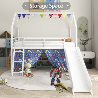 Jack - House Loft Bed With Slide And Curtain Set- HouseOfZazla- {{Product type}}