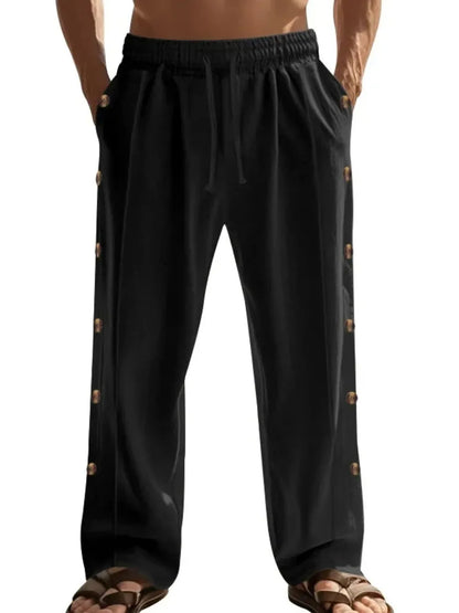 Men's Full Size Side Button Wide Leg Pants Plus Size - -