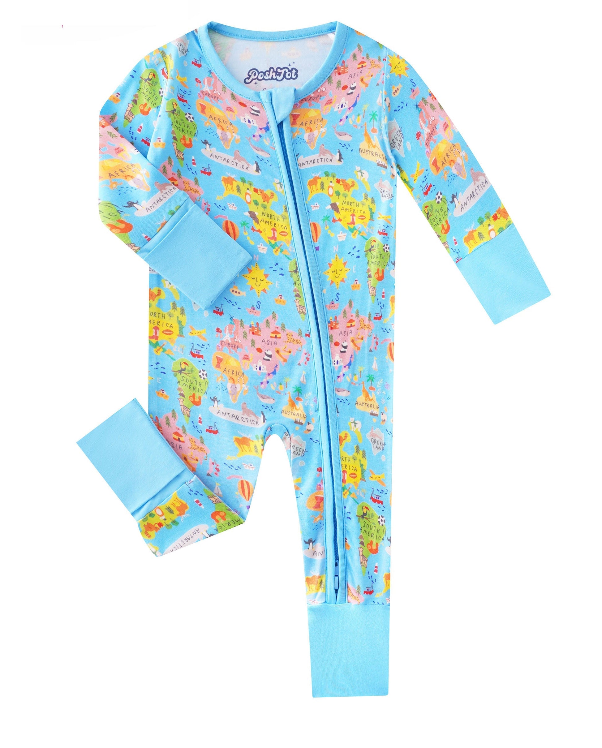 PoshTOT World Map Bamboo Baby Convertible Zippy Romper - 2T - Zippy Romper