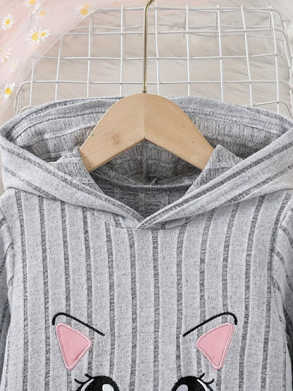 Children's Ribbed Knit Hooded Top and Pants Set - -