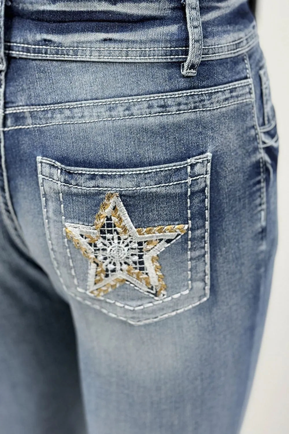 Star Embroidered Bootcut Jeans - -