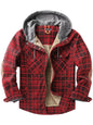 Men's Snap Down Plaid Flannel Hooded Jacket - Red -