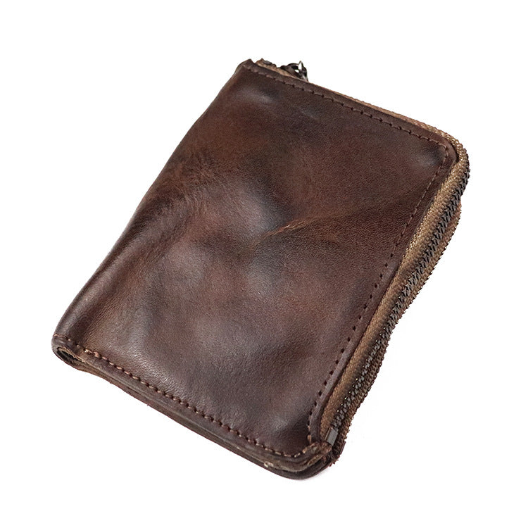 Vintage Retro Style Double Zipper Leather Wallet - - wallet