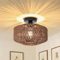 Dark Brown Hand Woven Rattan Ceiling Light With Dimmable LED - Dark-Brown -