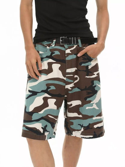 Men's Camouflage Denim Shorts - -