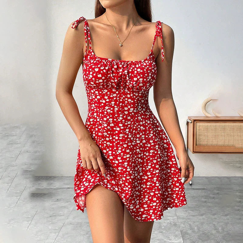 Women's Floral A-Line Mini Dress — Open Back, 10 Colors, XS–XXL - Red - Women's Clothing