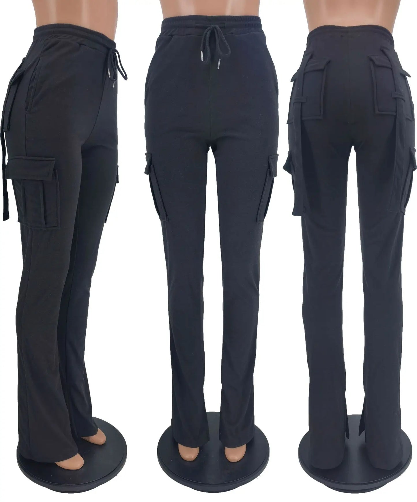 Women Velvet Cargo Pants Multi Pockets Joggers Legging