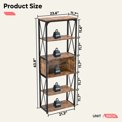 BESTIER Metal Frame Industrial Vintage 5-Tier Shelf