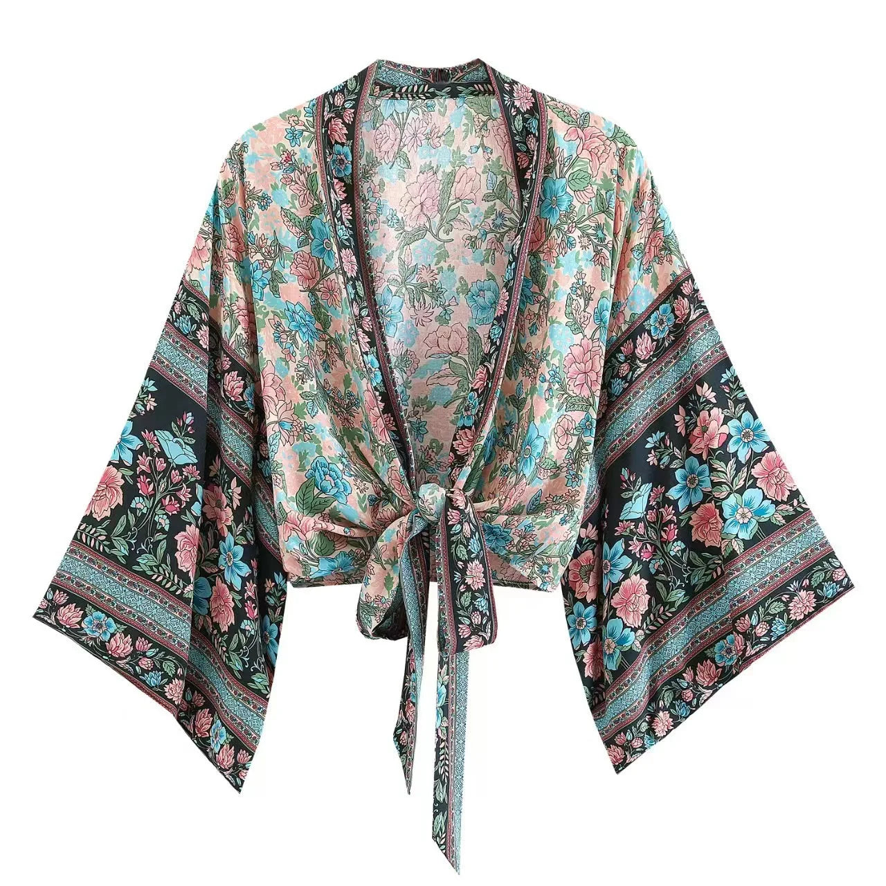 Kimono Shirt Floral Batwing Sleeves