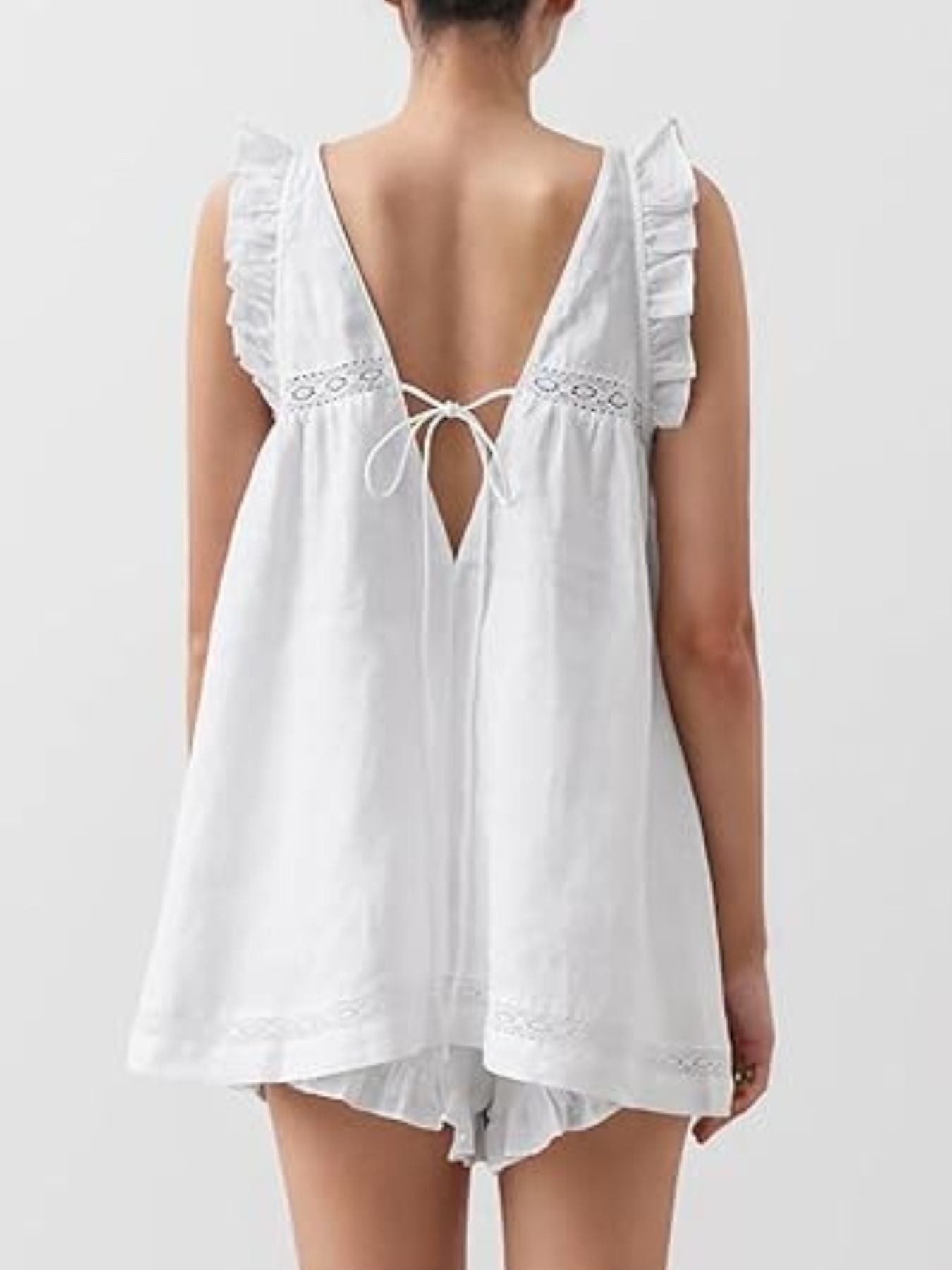 Ruffle Trim V-Neck Top and Shorts Set- Shopimist- {{Product type}}