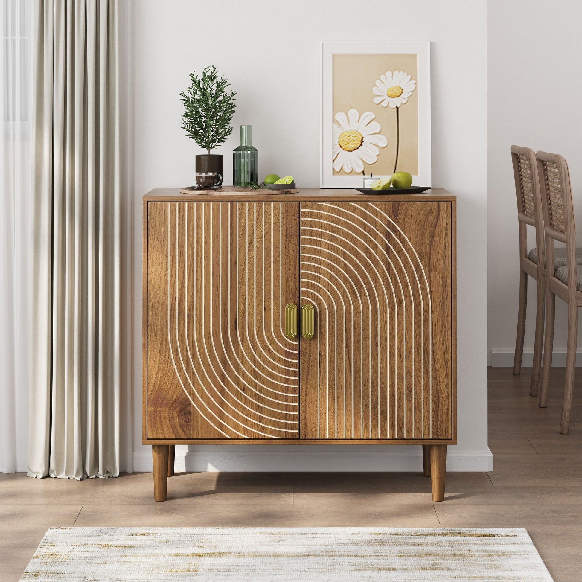Buffet Cabinet With Line Groove Design, Sideboard Buffet Cabinet With Storage, Multifunctional Accent Cabinet For Living Room, Entryway, Hallway, Office, Kitchen - Brown - - Sideboards