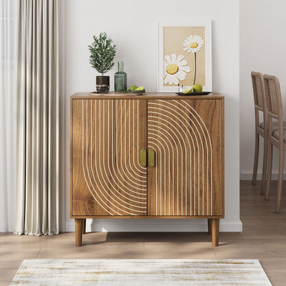 Buffet Cabinet With Line Groove Design, Sideboard Buffet Cabinet With Storage, Multifunctional Accent Cabinet For Living Room, Entryway, Hallway, Office, Kitchen - Brown - - Sideboards