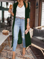 Open Front Long Sleeve Longline Cardigan - Green -